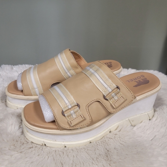 Sorel Joanie III Slide Platform Leather Tan Size 7.5 - Picture 1 of 8